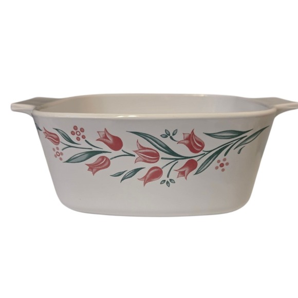 Corning Ware Other - Corning Ware English‎ Rose 1.5L Casserole Dish A-1.5-B Red Tulips Vintage USA